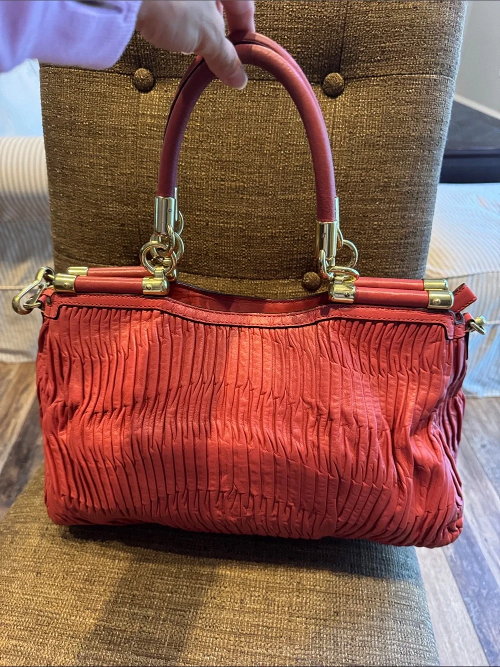 Coach Madison Carrie pleated coral satchel crossbody bag purse 21281 w/ hangtag